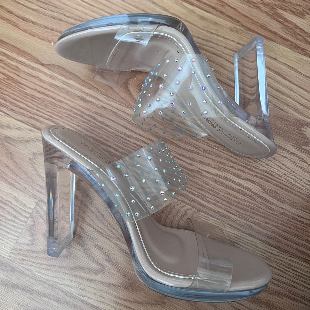 Fashion NOVA Clear Crystal Rhinestone Heels